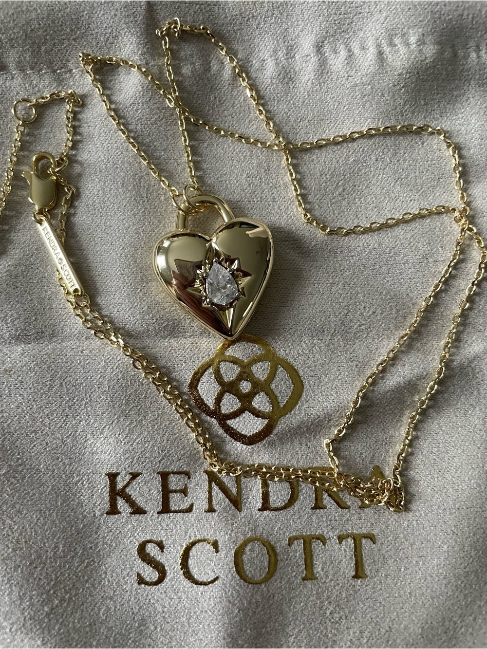 Kendra Scott Gold Heart Locket Necklace with Clear Stone